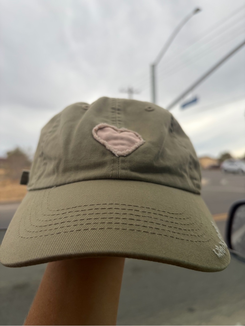 Life Is Good Olive Cap with Pink Heart Patch